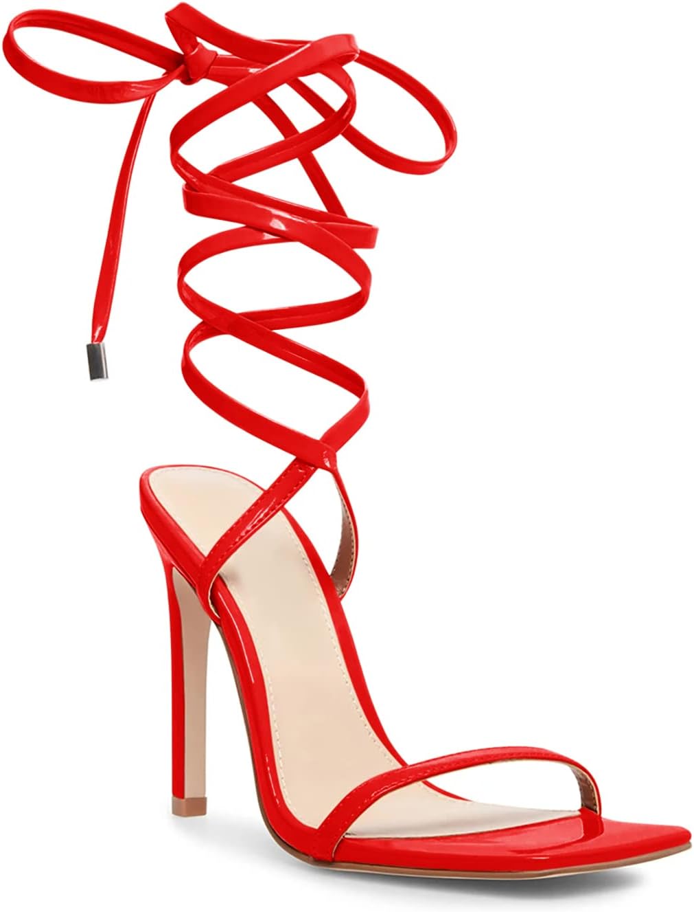 Ermonn Womens Strappy Lace Up Square Open Toe Stiletto Heeled Sandals