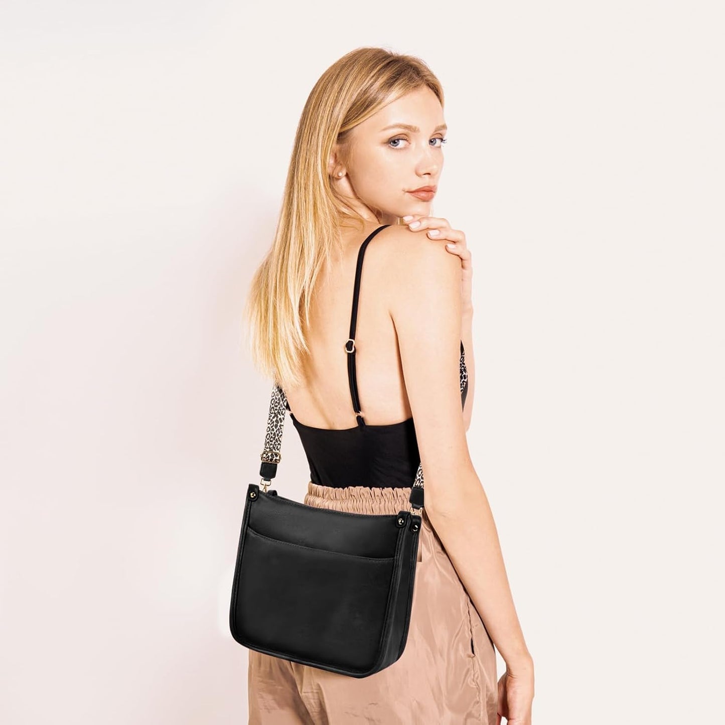Women's Crossbody Shoulder Bag with Leopard Guitar Strap