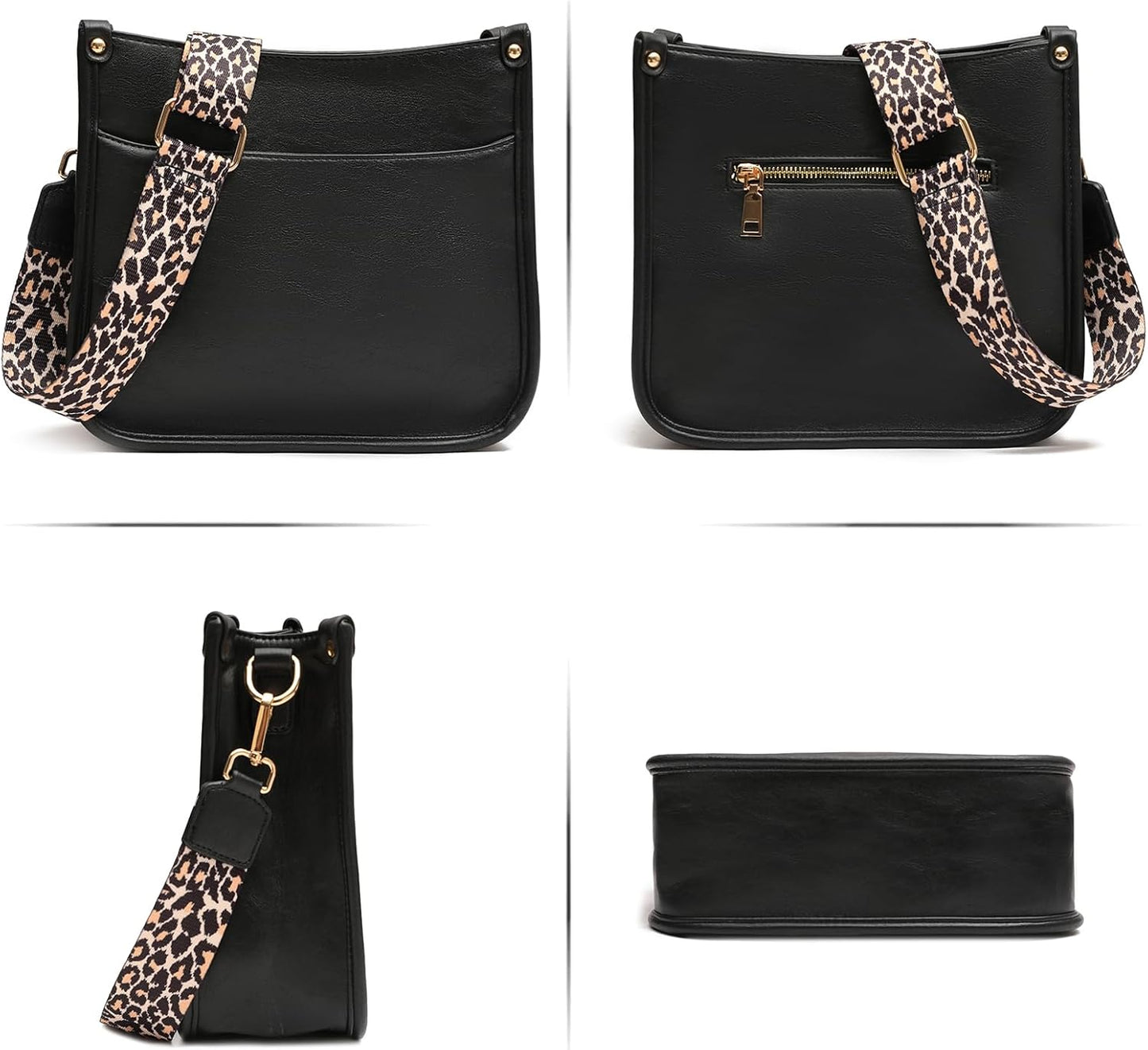 Women's Crossbody Shoulder Bag with Leopard Guitar Strap