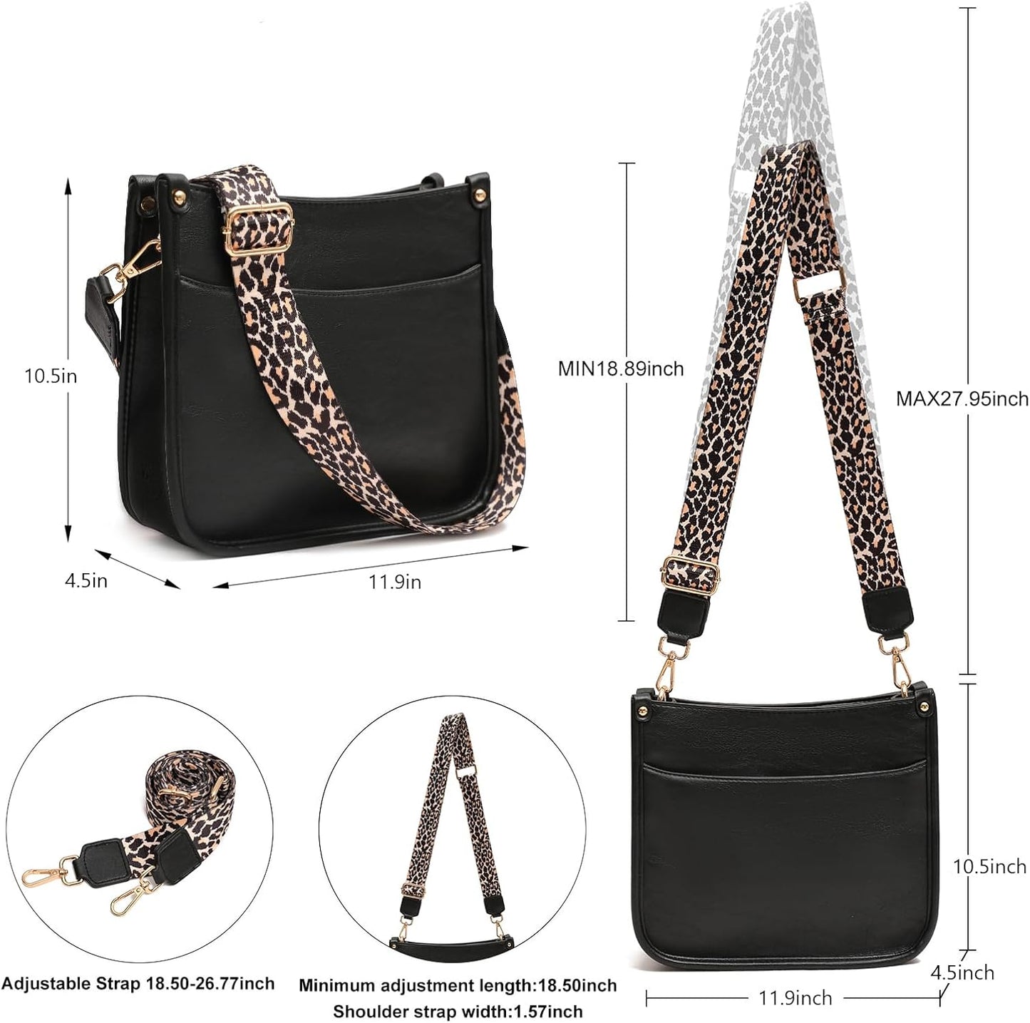 Women's Crossbody Shoulder Bag with Leopard Guitar Strap
