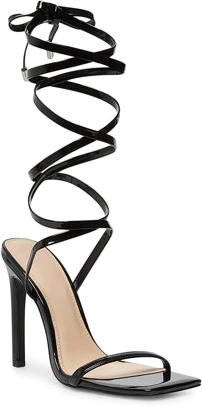 Ermonn Womens Strappy Lace Up Square Open Toe Stiletto Heeled Sandals