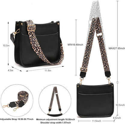 Women's Crossbody Shoulder Bag with Leopard Guitar Strap